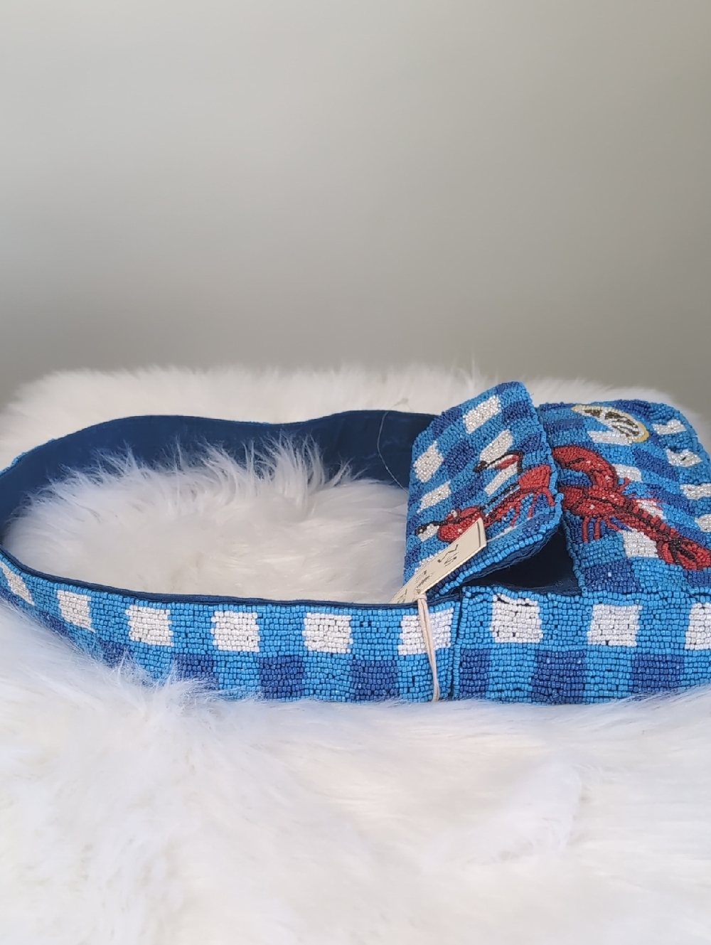 Viral 🎥 SOL and MER Blue Gingham Beaded Lobster and Lemon Shoulder Bag 🦞 - Picture 10 of 16